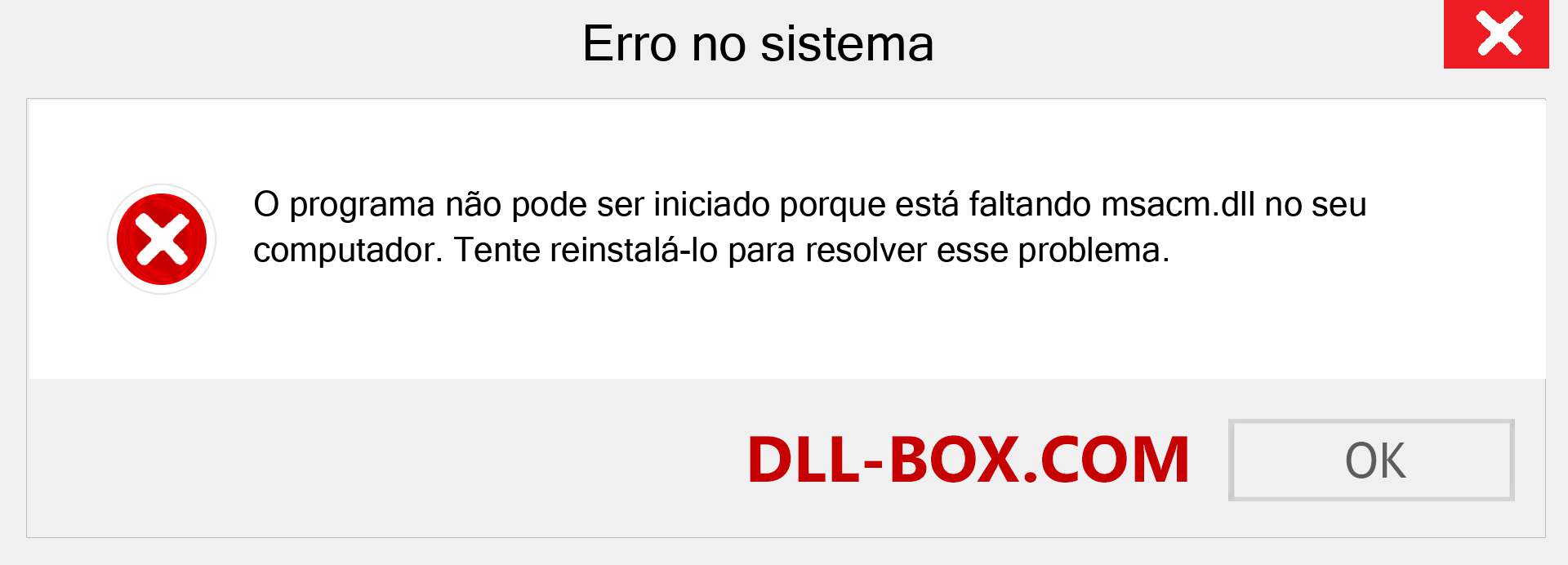 Arquivo msacm.dll ausente ?. Download para Windows 7, 8, 10 - Correção de erro ausente msacm dll no Windows, fotos, imagens